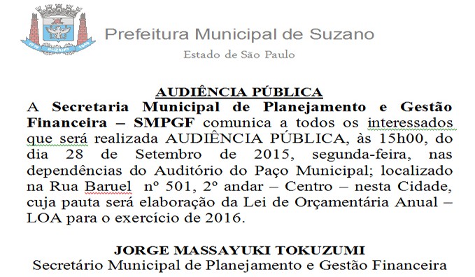 Prefeitura realiza audiência pública da LOA na próxima segunda-feira