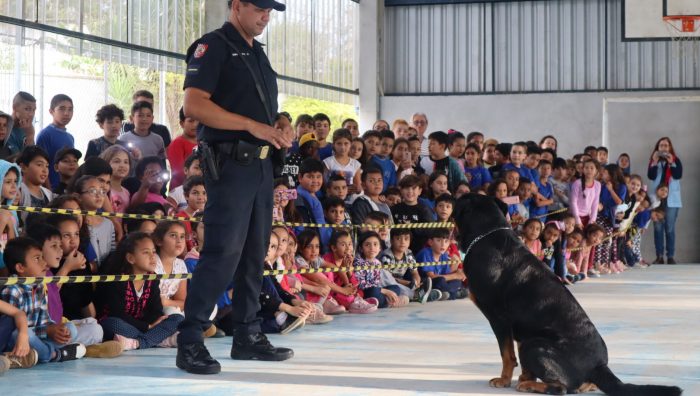 Cães da GCM de Suzano se apresentam para 500 estudantes de Palmeiras