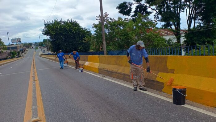 Viaduto Ryu Mizuno recebe pintura na mureta e reforço na sinalização de solo